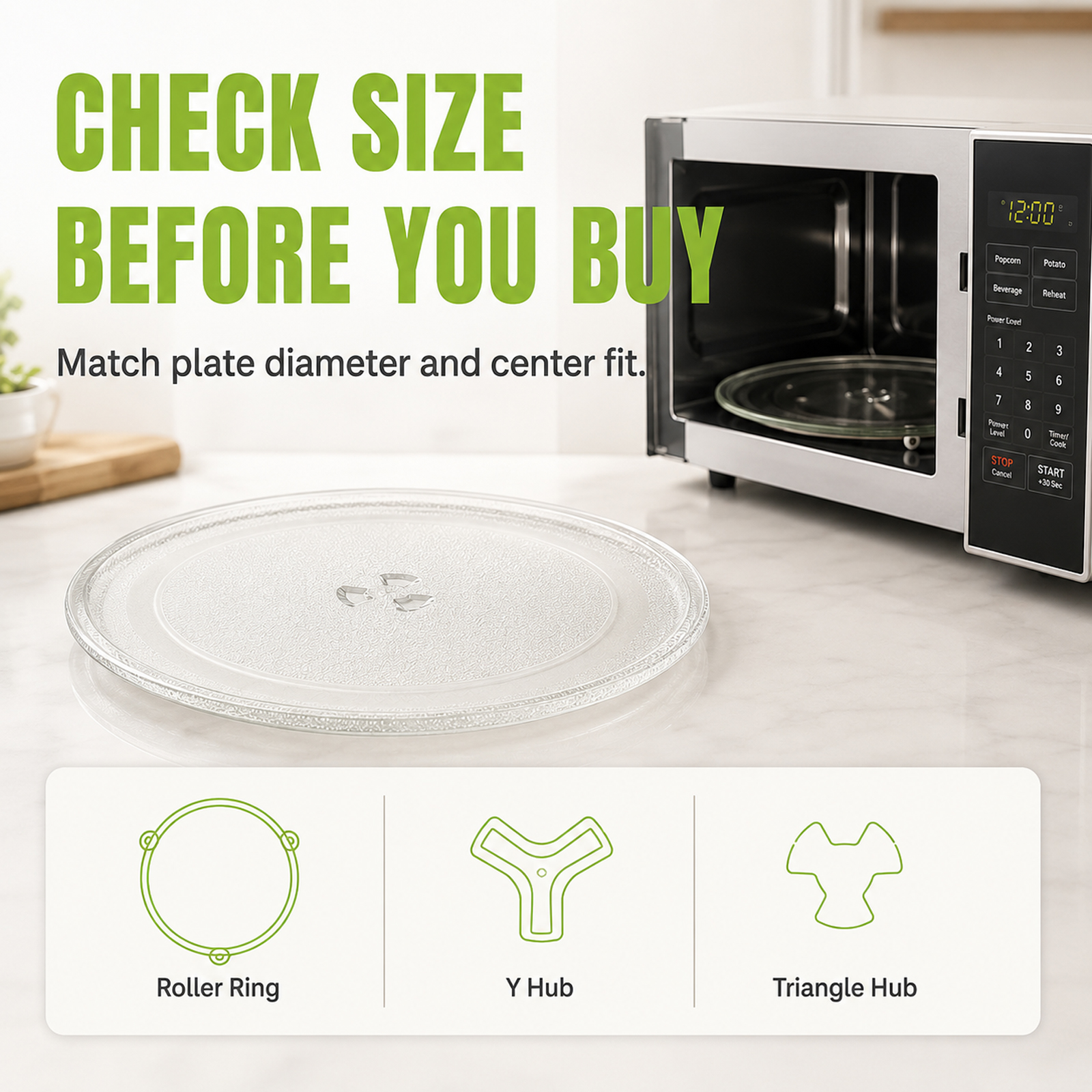 12 Inch Microwave Glass Plate Replacement for Whirlpool, Glass Turntable Plate Compatible with WMH31017 and WML55011, Replaces W11367904, W11291538, W10337247 and W11443145 - Image 2